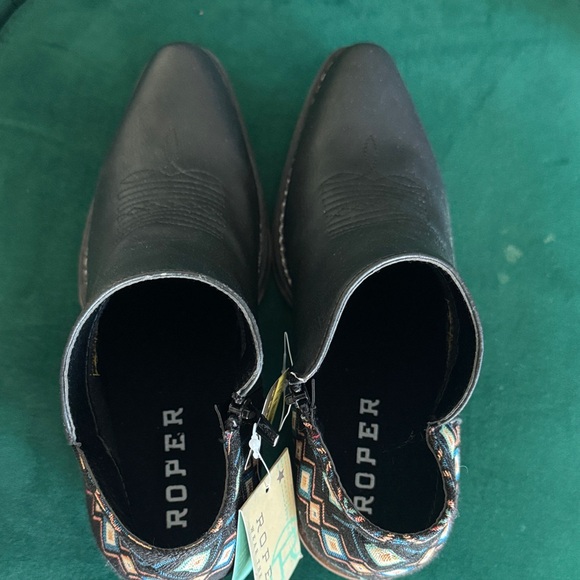 Roper Black Ankle Boots with Colorful Patterned Heel - Picture 7 of 7